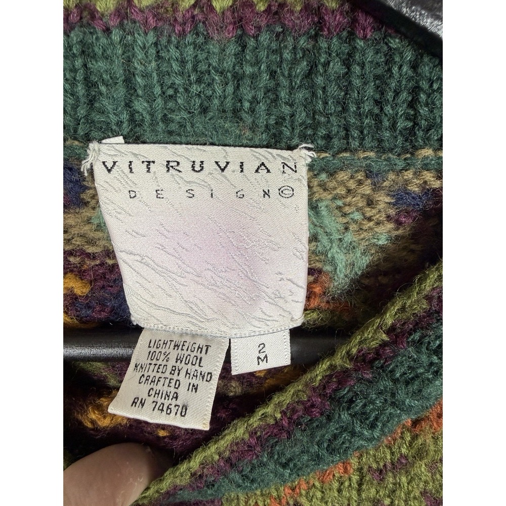 NWT Vitruvian Design Mens M Wool Hand Knit Sweater Multicolor Vintage Nordic VTG - Picture 3 of 8